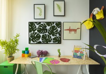 Creative style child study room with desk and green chair