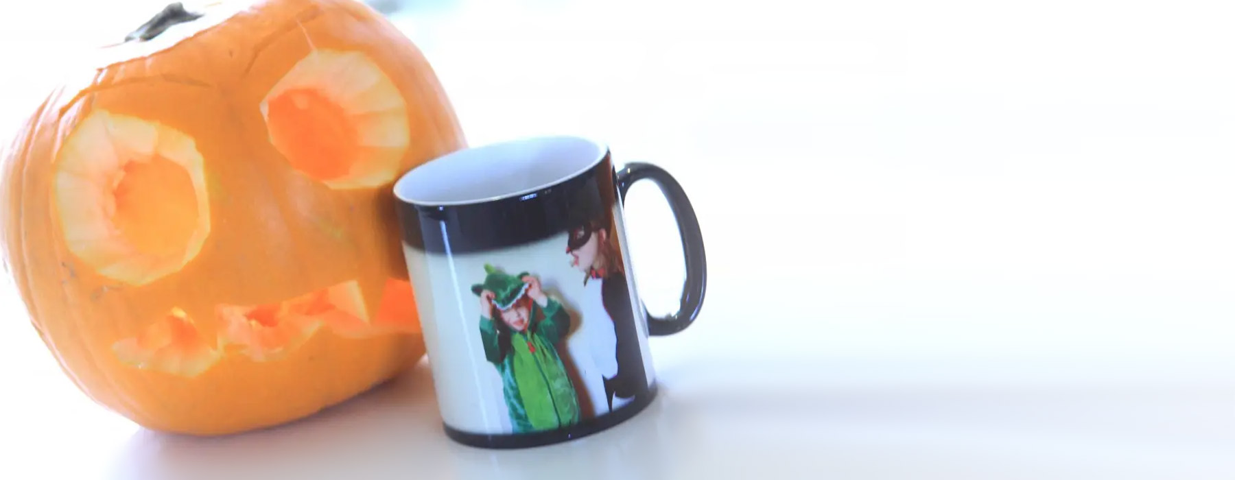 Halloween pumpkin with photo mug banner