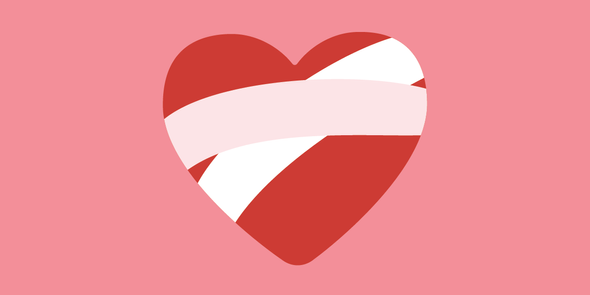 An illustration of a bandaged heart, offering inspiration for what to write in a condolence card and finding the right sympathy message with Photobox.