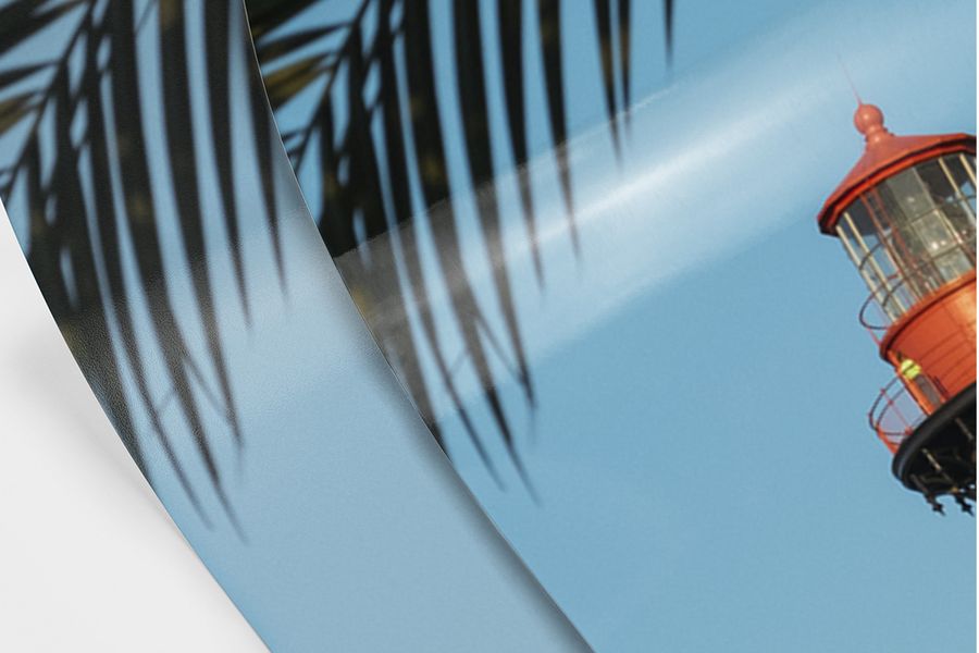 A matt and glossy photo side by side of a palm leaf, illustrating the difference.