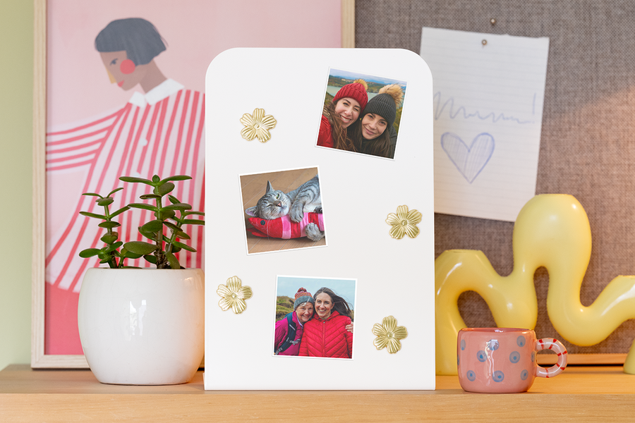 Personalised photo magnets on a fridge, a great idea for small Easter gifts and custom photo gifts for Easter from Photobox.
