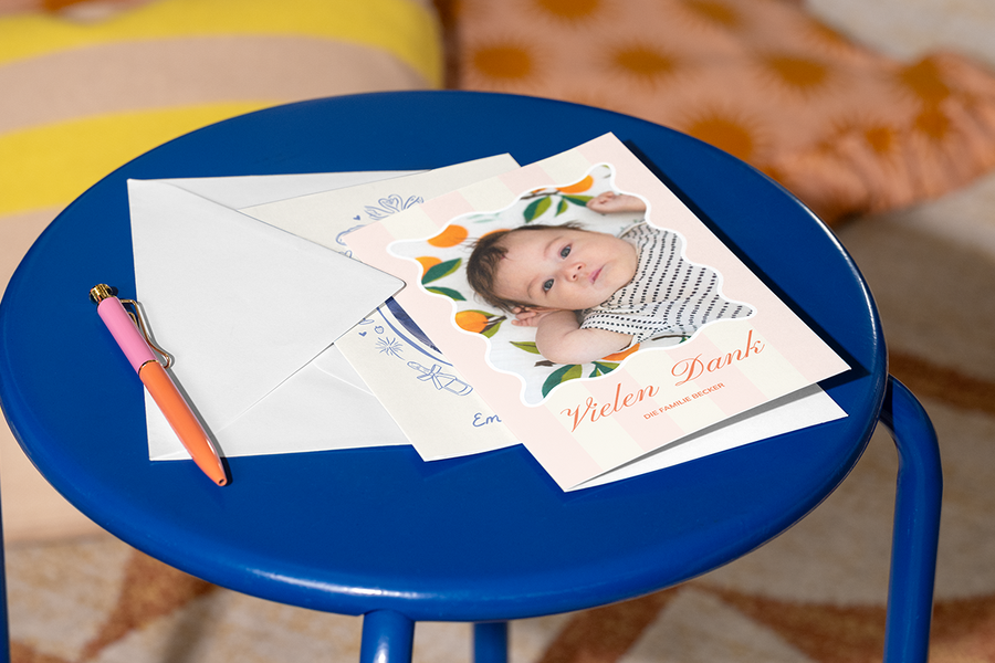 Personalised cards ready to be written on a table, perfect for sending thoughtful messages with personalised Easter gifts and photo gifts for Easter from Photobox.