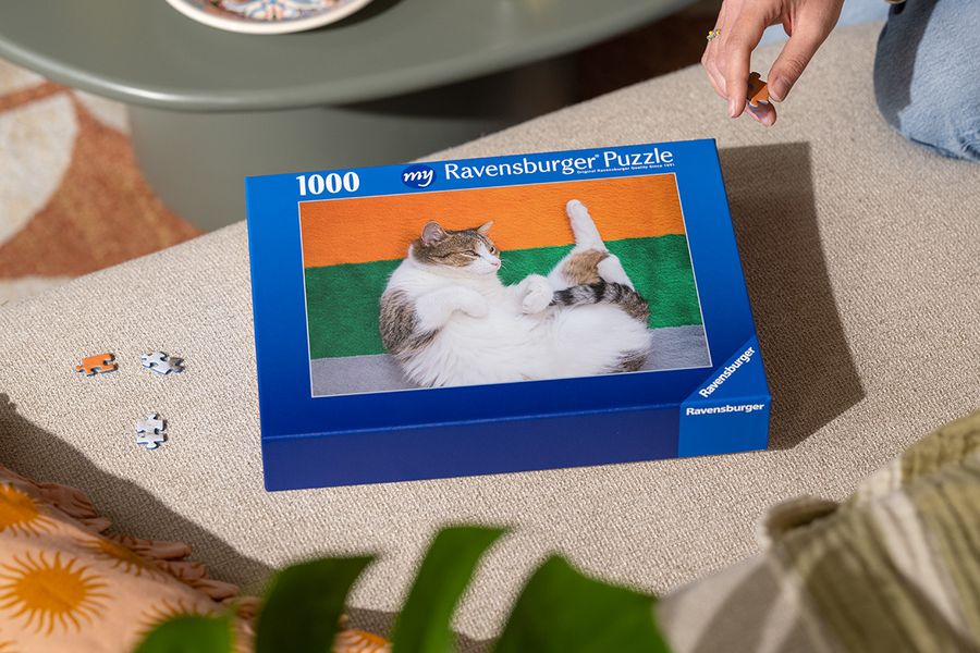 A personalised Photobox puzzle with a cat on the front, inspiring children’s party games and children’s entertainment party ideas.