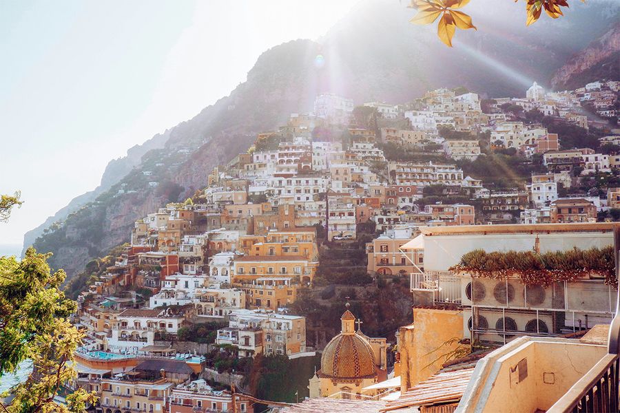 Colourful buildings cover the hillside along the Amalfi Coast, capturing the charm of an Italian September holiday.
