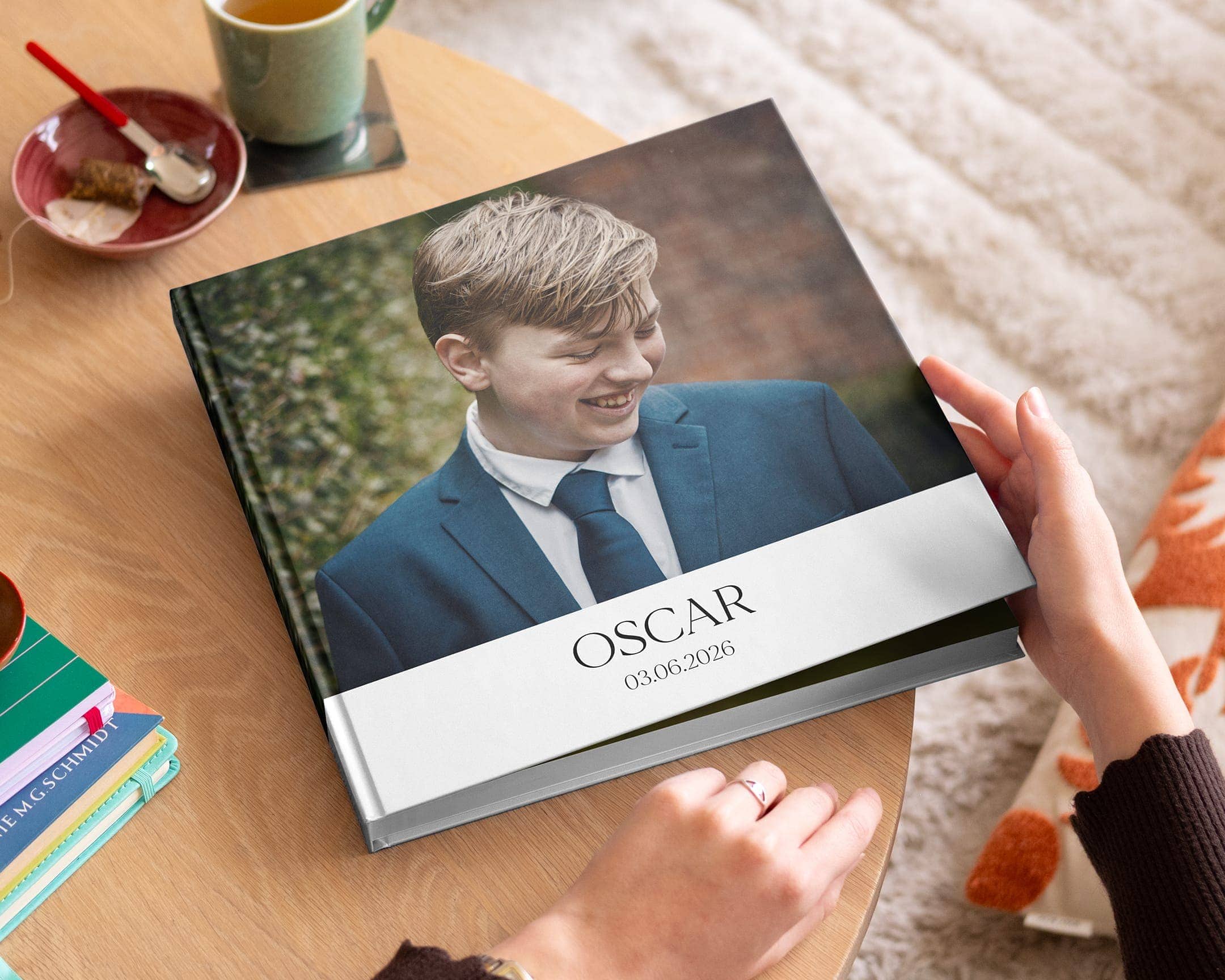 Opened photo book for communion with children imagery