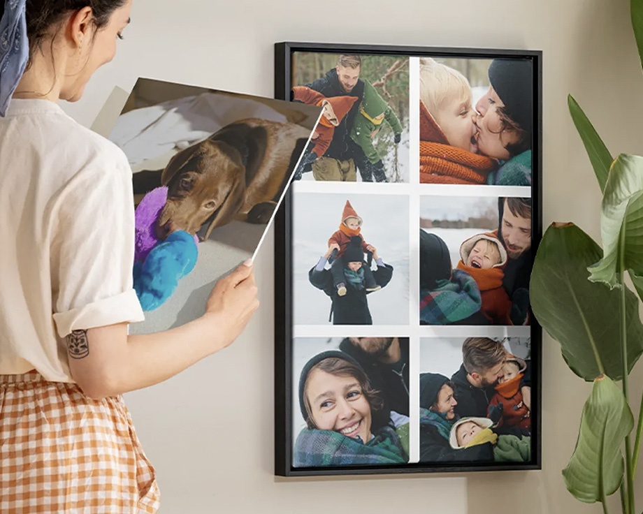 A woman admiring personalised wall art pieces
