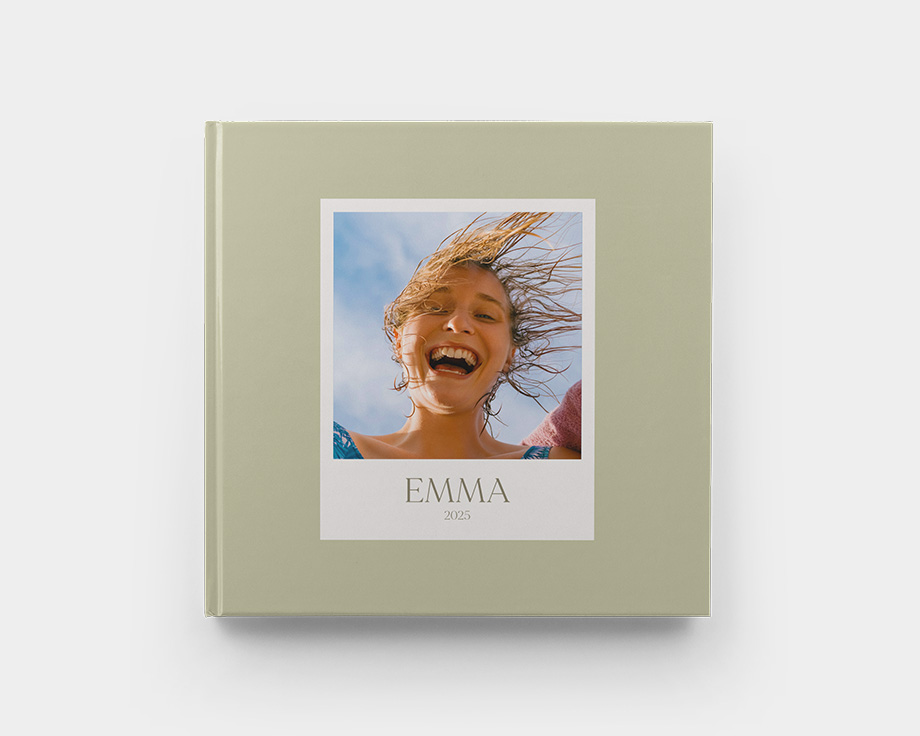 XL square photo book with muted green cover