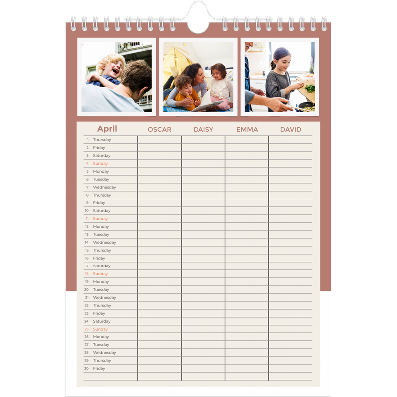 Earthy frames Planner - Family of 4 | Calendar A4