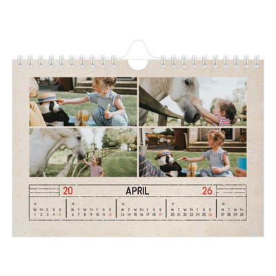 A5 Landscape Photo Calendar — Craft stamp effect [April]