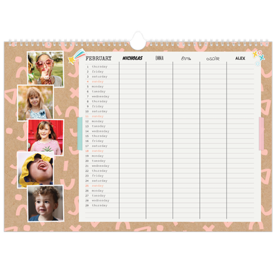 Family Planners A3 Landscape — Rustic Planner - Family of 5 [February]