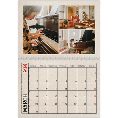 A4 Double Photo Calendar — Craft stamp effect [March]