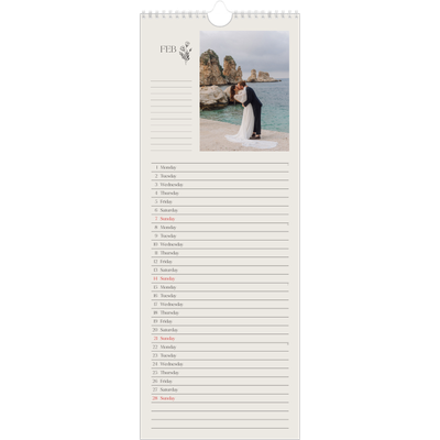Slim Calendar  — Initials in bloom [February]