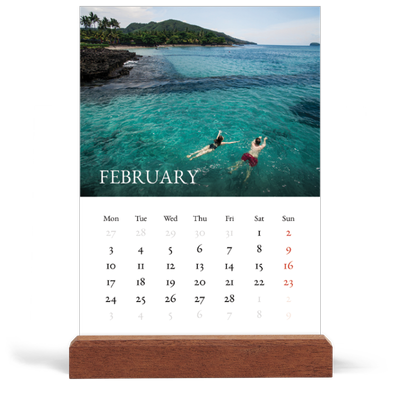 Easel Desk Calendar Portrait  — Simple serif [February]