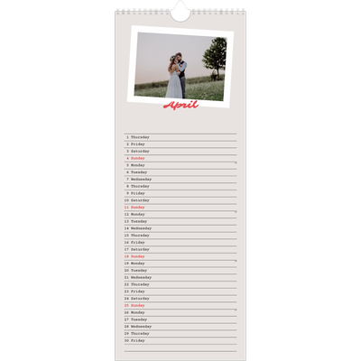 Slim Calendar  — Signed in crimson [April]