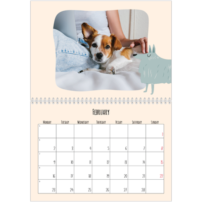A4 Double Photo Calendar — Dog paws and doodles [February]