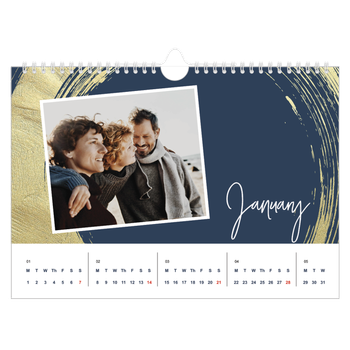 A4 Landscape Photo Calendar — Gold brush backgrounds