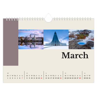 A4 Landscape Photo Calendar — Sights of the world [March]