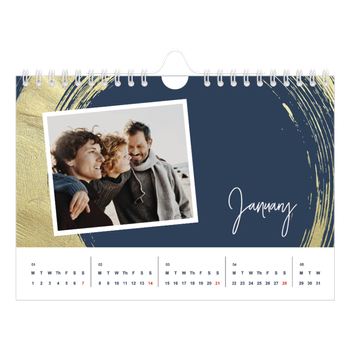 A5 Landscape Photo Calendar — Gold brush backgrounds