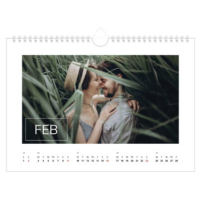 A4 Landscape Photo Calendar — Date box overlay [February]
