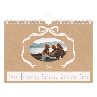 A5 Landscape Photo Calendar — Kraft and bow [April]