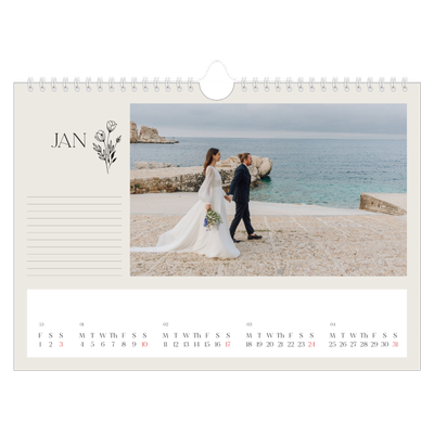 A4 Landscape Photo Calendar — Initials in bloom [January]