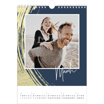 A4 Photo Calendar — Gold brush backgrounds [March]