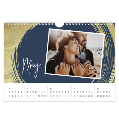 A4 Landscape Photo Calendar — Gold brush backgrounds [cover]