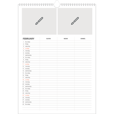 A3 Family Planner — Design your own product - Family of 3 [February]