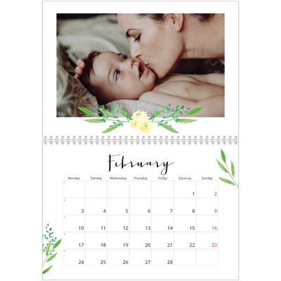 A4 Double Photo Calendar — Flower illustrations [February]