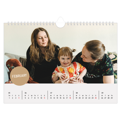 A4 Landscape Photo Calendar — Photo sticker [February]