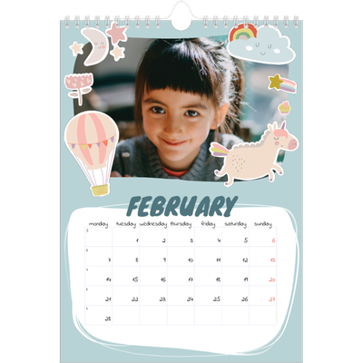 A4 Photo Calendar — Rainbow unicorn [February]