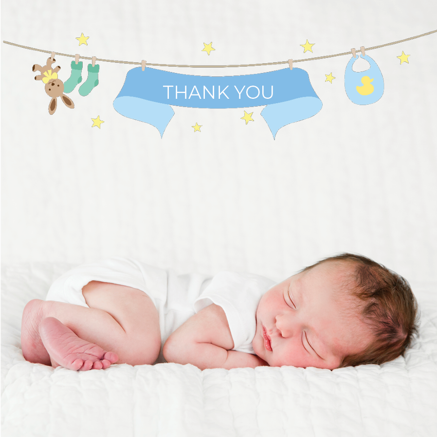 Thank you cards — Blue baby clothes