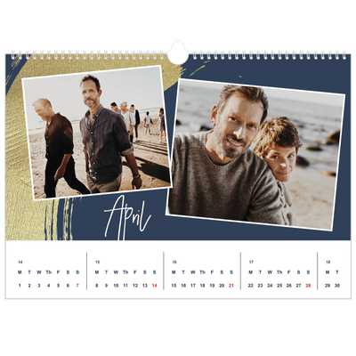 A3 Photo Calendar — Gold brush backgrounds [April]