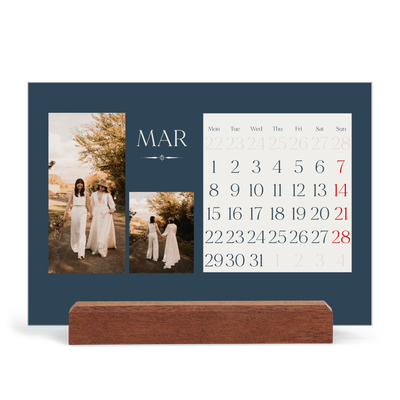 Easel Desk Calendar Landscape  — Slate and serifs [March]