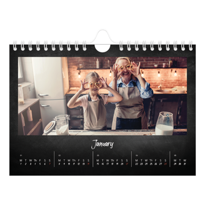 A5 Landscape Photo Calendar — Chalkboard style [January]