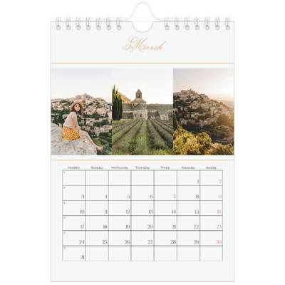 A5 Photo Calendar — Gold script banner [March]