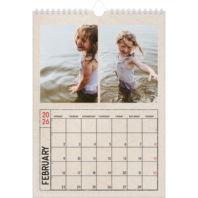 A4 Photo Calendar — Craft stamp effect [February]