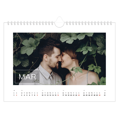 A4 Landscape Photo Calendar — Date box overlay [March]