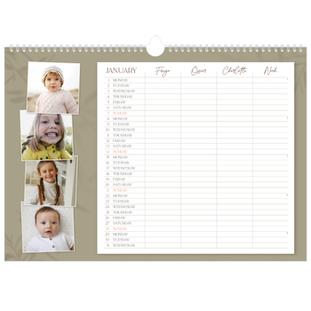 A3 Landscape Photo Calendar — Down to earth Planner - Family of 4