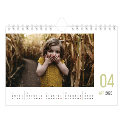 A5 Landscape Photo Calendar — Number months [April]