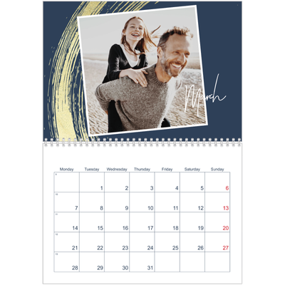 A4 Double Photo Calendar — Gold brush backgrounds [March]
