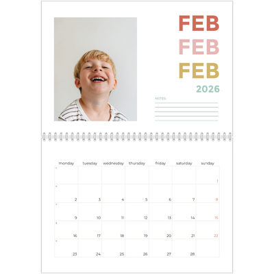 A4 Double Photo Calendar — Colourful type [February]