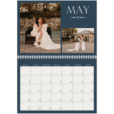 A4 Double Photo Calendar — Slate and serifs [May]