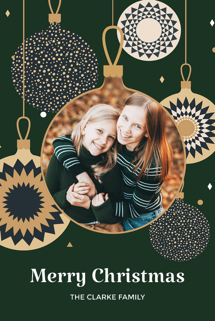 Cards — Christmas baubles photo frame