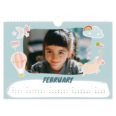 A4 Landscape Photo Calendar — Rainbow unicorn [February]