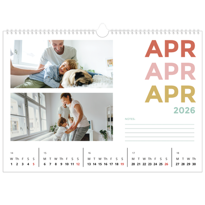 A3 Photo Calendar — Colourful type [April]