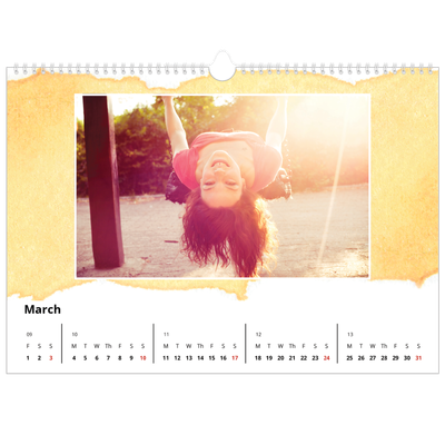 A3 Photo Calendar — Watercolour backgrounds [March]