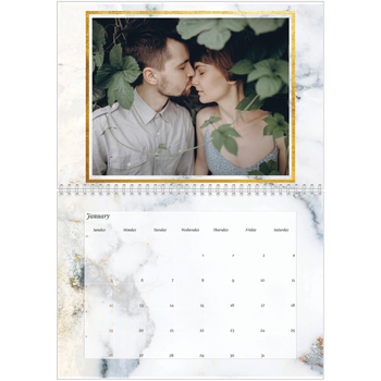 A4 Double Photo Calendar — Gold frame marble