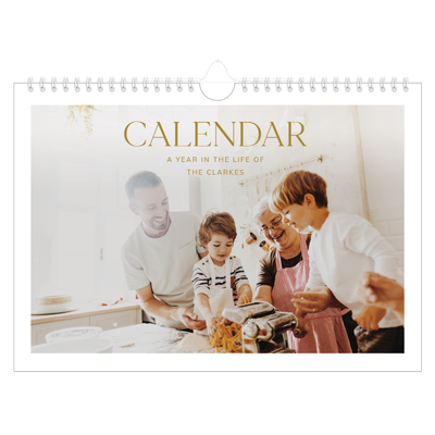 A4 Landscape Photo Calendar — Big gold text [cover]