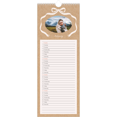 Slim Calendar  — Kraft and bow [February]
